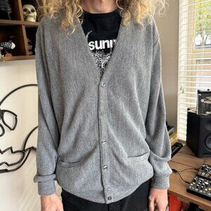 Vintage 80s Gray 6-Button Knit Cardigan Sweater Towncraft USA~ Size Large